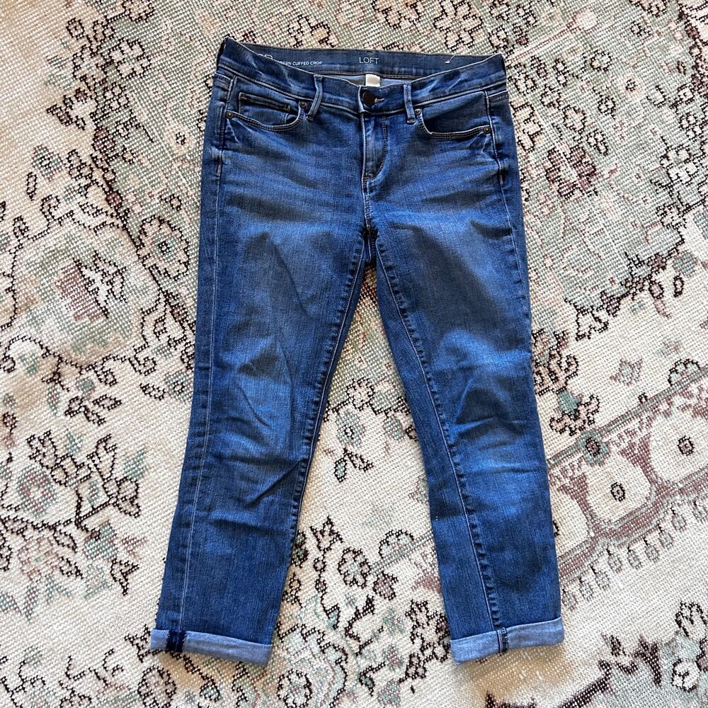 LOFT Modern Cuffed Crop Jeans 26 2 2P 26P Women's Petite Slim Straight - Picture 3 of 5